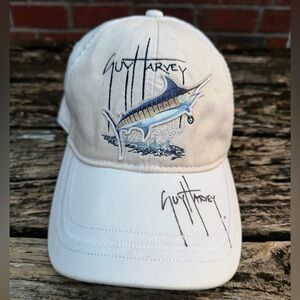 Vntg Autographed Guy Harvey AFTCO Bluewater Flying Blue Marlin Adjustable Hat T4